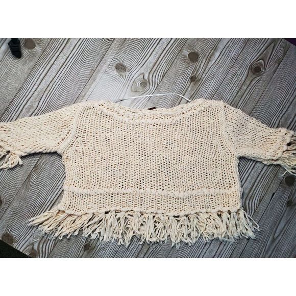Free Peopl Loose Knit Fringe Sweater Women's S - Picture 6 of 9